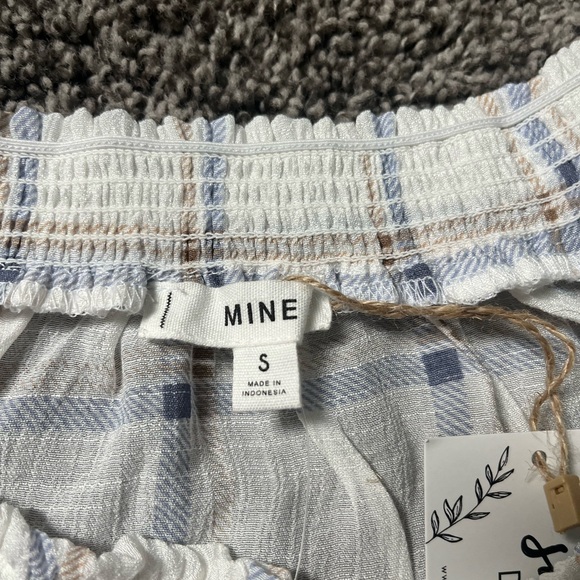 Mine Womens Top Size Sm Tan Brown White Short Sleeve Pullover Tie-Front Ladies - Picture 2 of 3